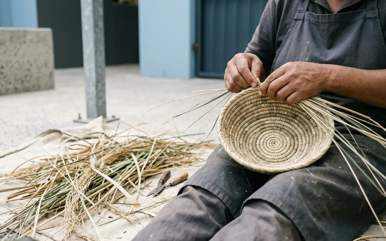 Woman making a basket