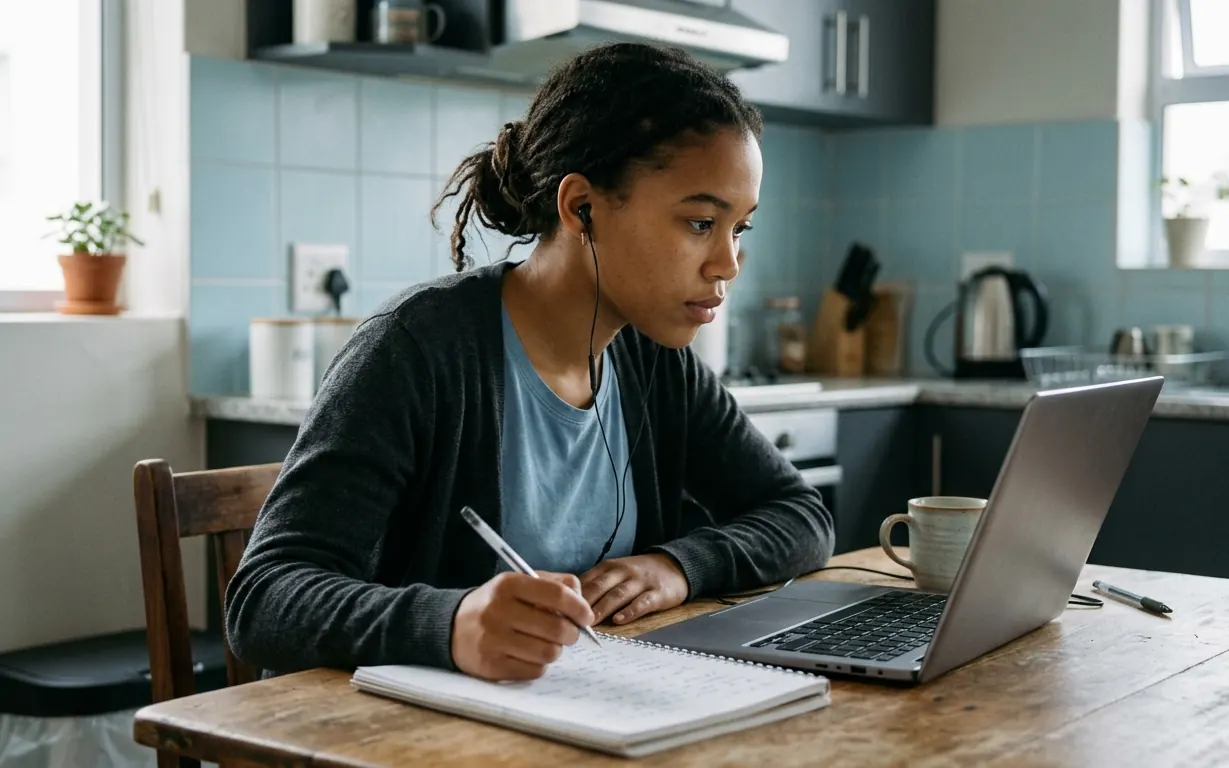 Person learning online on a laptop
