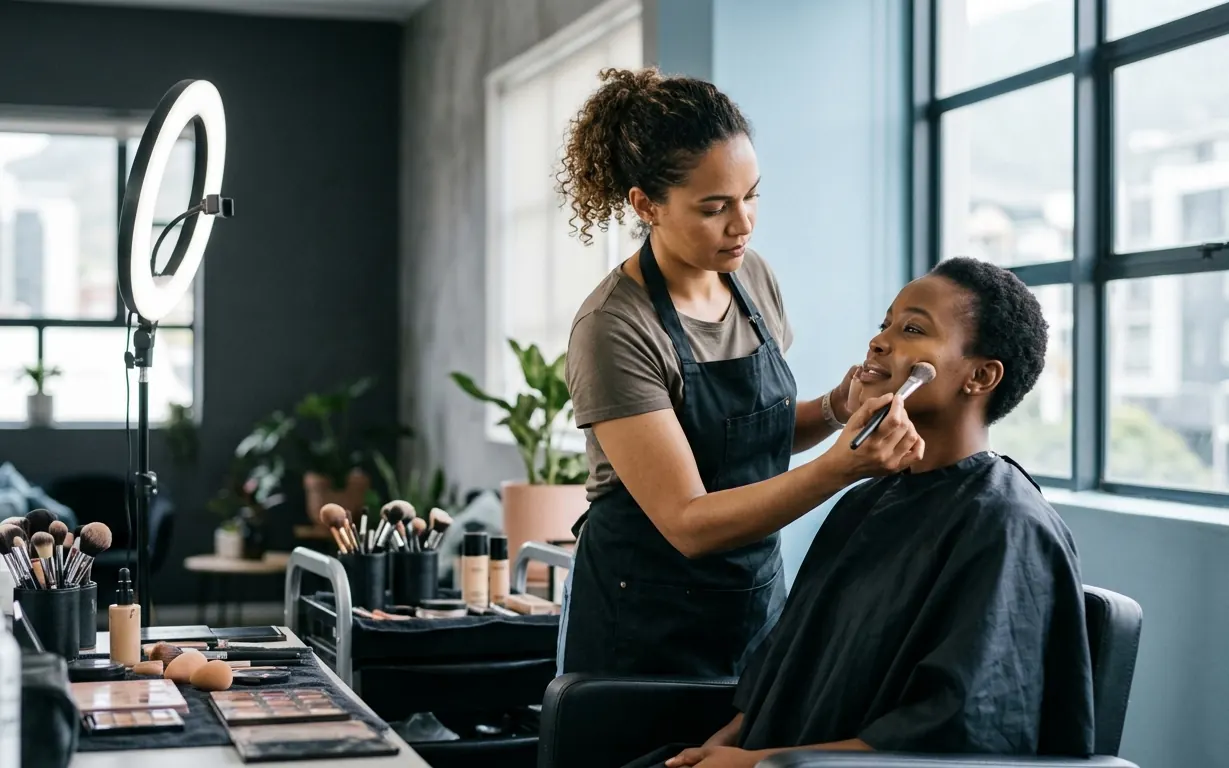 Woman doing another woman's makeup