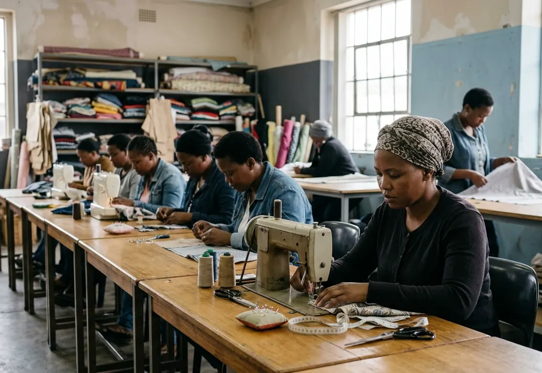 Group of women working on sewing machines