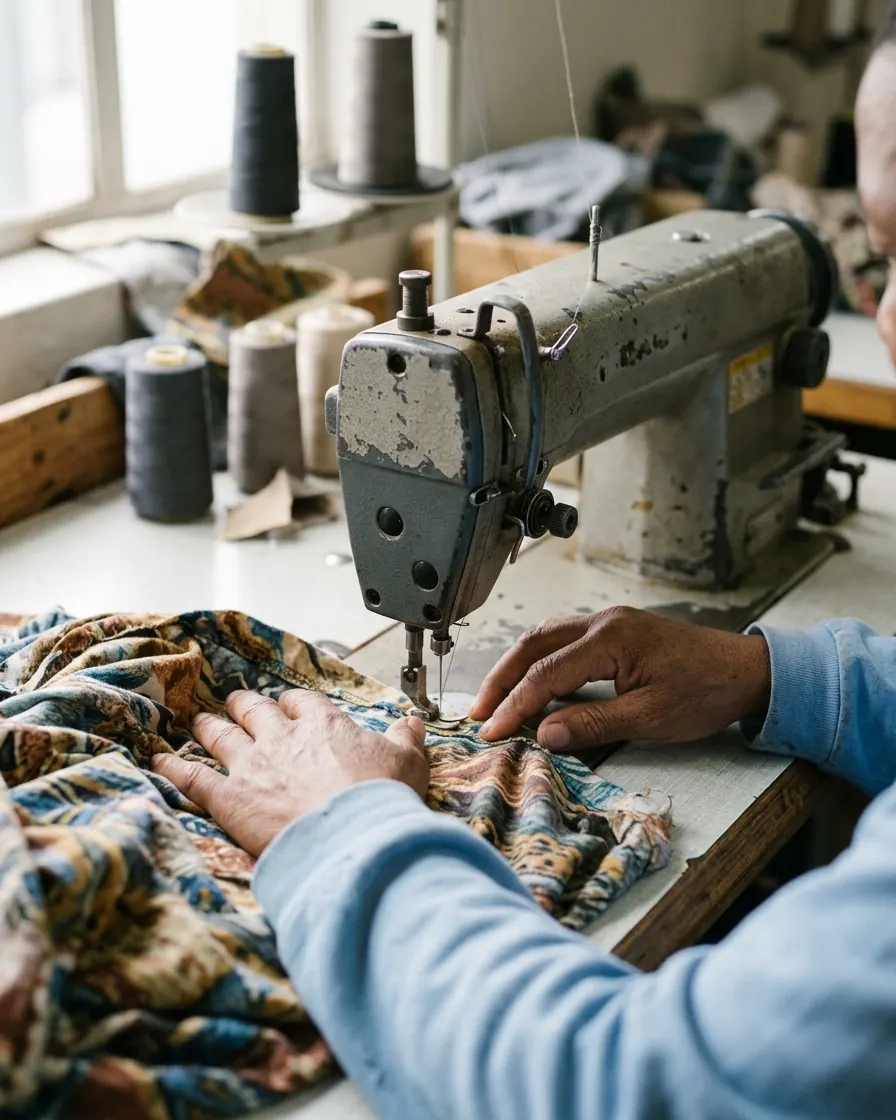 Woman sewing with a machine