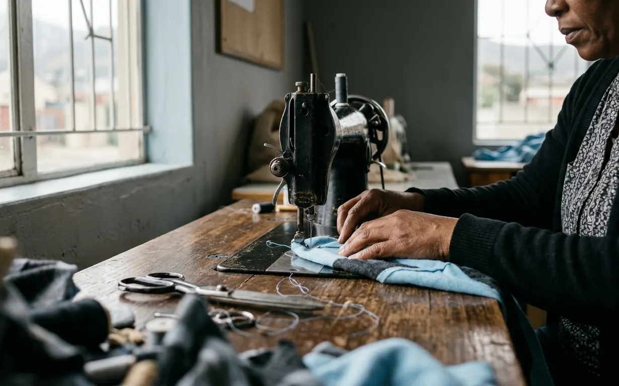 Woman sewing with a vintage sewing machine