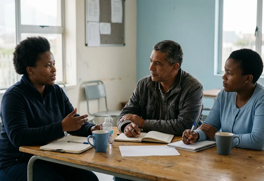 Three women in a meeting