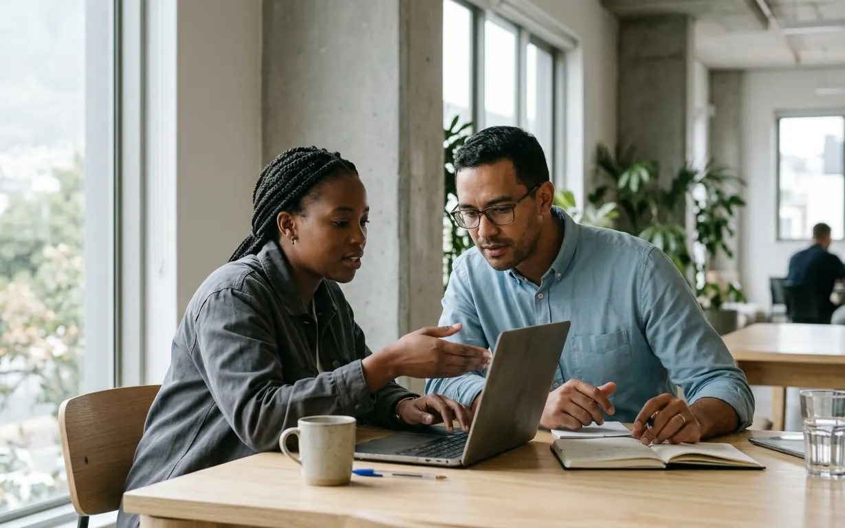 Two women working on laptops